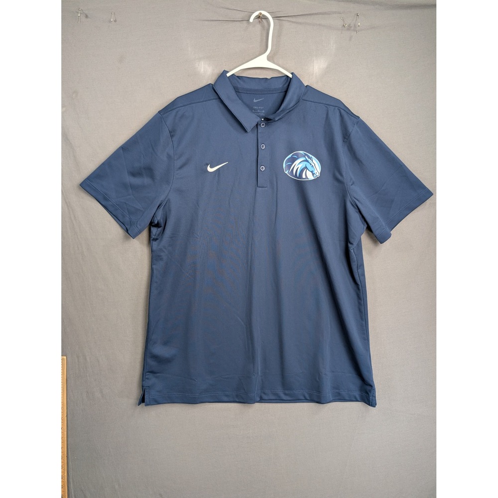 Nike Mens Dri-Fit Navy Blue Short Sleeve Polo Shirt Horse Logo XL 8352